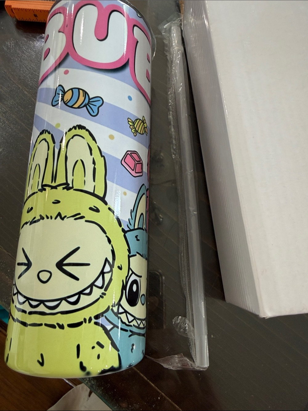 Cute Cartoon labubu Stainless Tumbler - Pastel Pink, Yellow & Blue